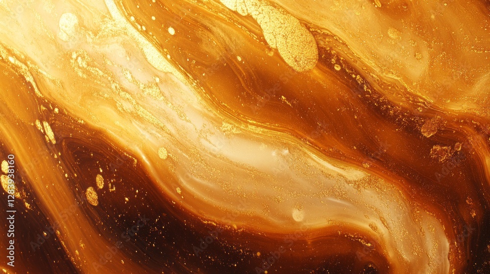 Poster Golden swirls of liquid create a mesmerizing texture that flows with fluidity, reflecting light and showcasing intricate patterns reminiscent of abstract art