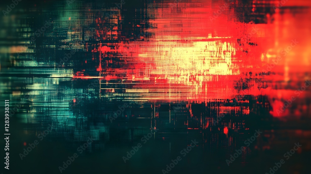 Aufkleber Mesmerizing abstract digital art with vibrant clashing colors and distorted glitch like patterns that create a captivating futuristic visual experience