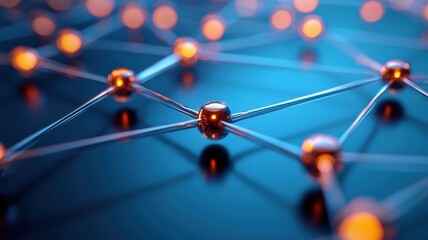 A close-up view of a digital network with interconnected nodes and glowing points, representing technology and connectivity in a modern context.