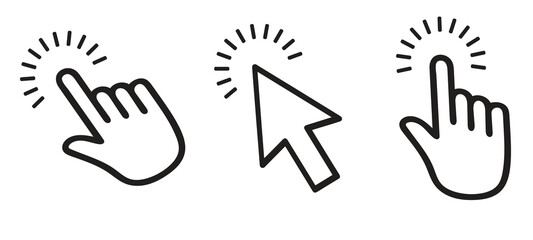 Hand click icon set.Computer mouse click cursor arrow icons. hand cursor icon, Touch screen symbol, pointer sign and symbol