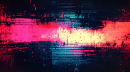 Obraz premium Mesmerizing abstract digital artwork featuring a glitched distorted and futuristic composition with vibrant neon lights dynamic color gradients and captivating visual patterns