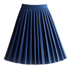 A Deep Blue Pleated Midi Skirt with Wide Waistband Isolated on Transparent Background