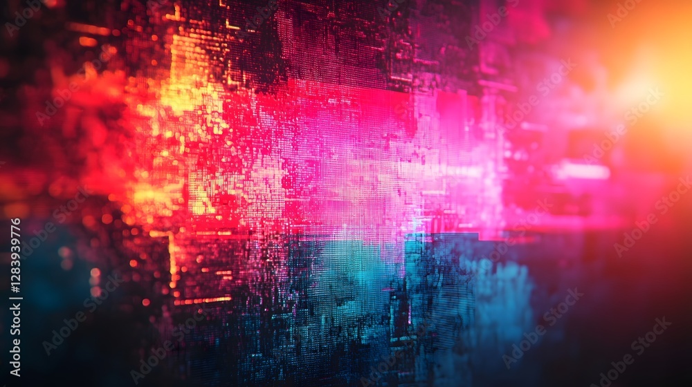 Poster Mesmerizing abstract digital artwork featuring a vibrant kaleidoscope of luminous and dynamic patterns geometric shapes and prismatic colors