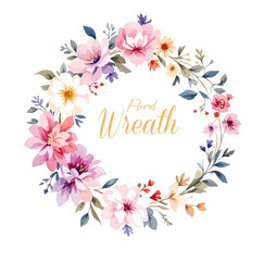 Watercolor Floral Wreath, Wreath Clipart Watercolor, Pastel Pink Flowers Wedding Clipart Wild Floral Clipart	
