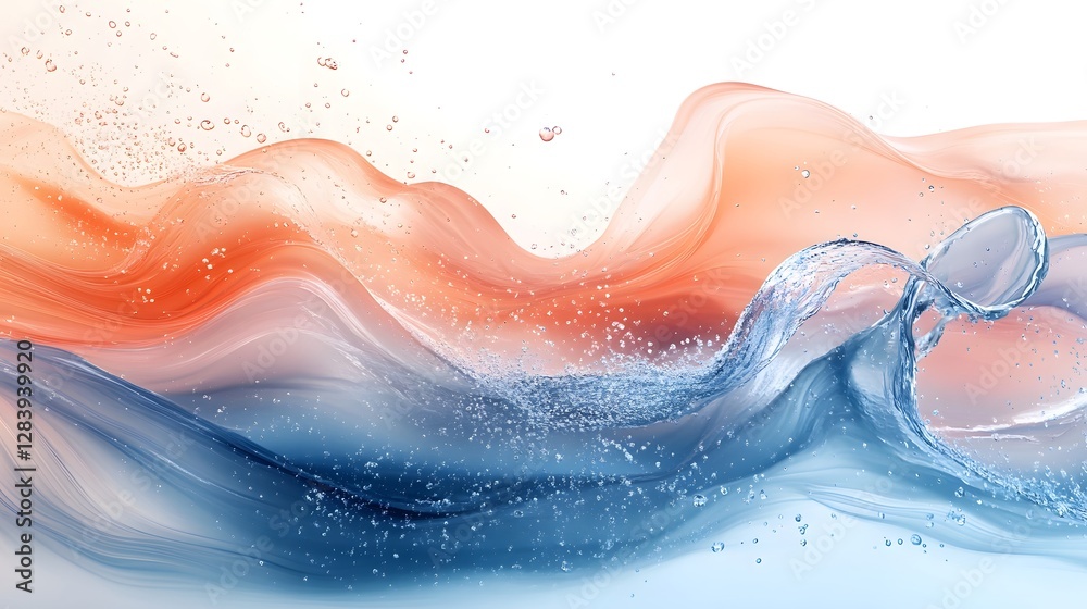 Poster Mesmerizing abstract digital artwork featuring flowing dynamic waves of vibrant liquid colors in a serene ethereal composition  The image showcases a captivating blend of movement gradient