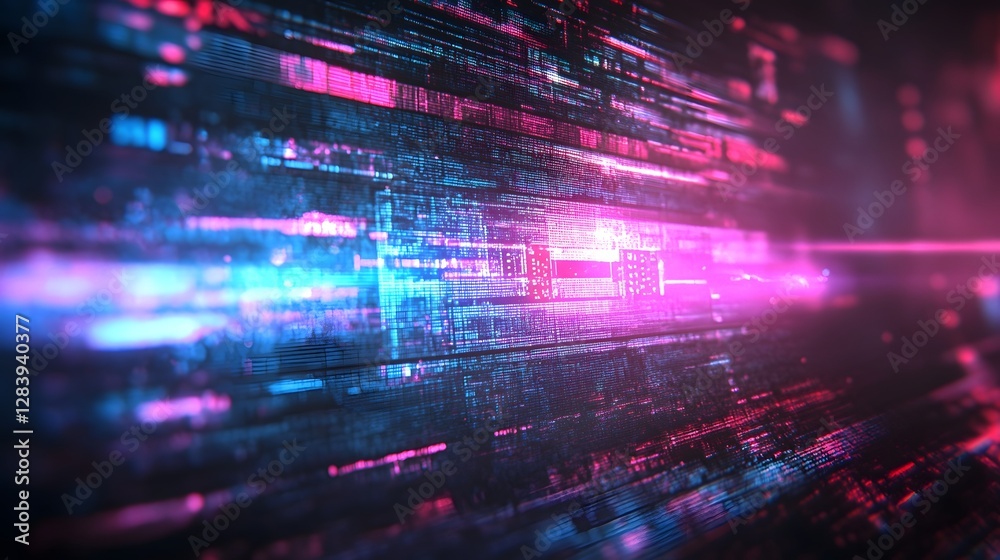 Fototapete Mesmerizing abstract digital background with a dynamic blur of vibrant neon particles and lights creating a futuristic sci fi inspired cyberpunk esque visual experience  Captivating kaleidoscopic