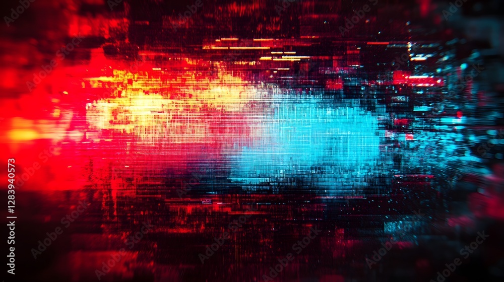 Poster Mesmerizing Abstract Digital Glitch Art with Vibrant Neon Lights and Dynamic Energy Flow  Futuristic and technologically advanced visual with a sense of chaos motion and transformation