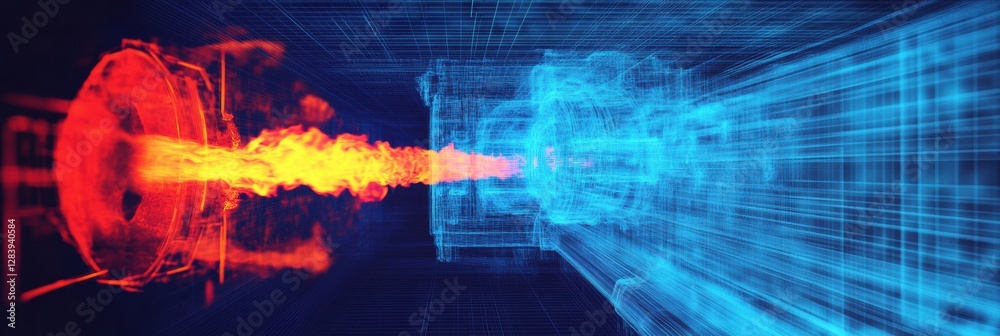 Fototapete thermal imaging analysis revealing gas leak with distinct blue and red heat signatures in high tech 