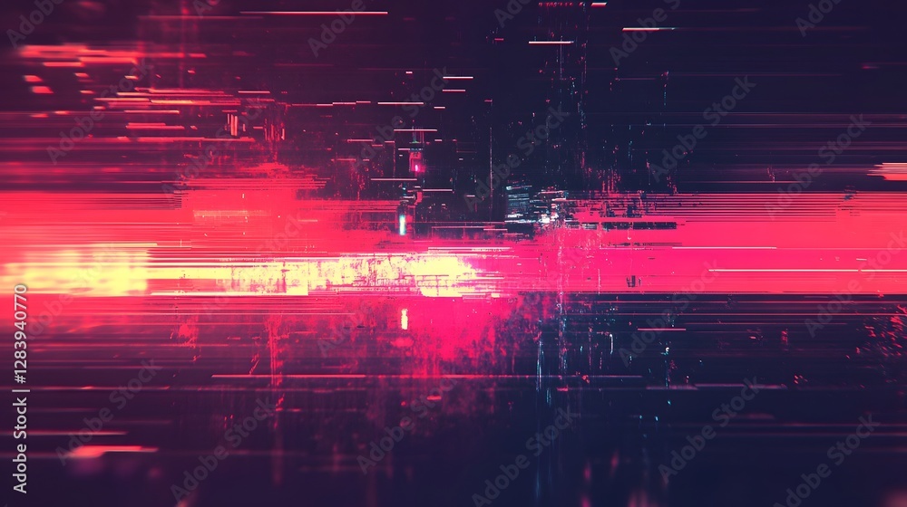 Poster Mesmerizing abstract digital glitch distortion with vibrant neon lights and dynamic futuristic visual  Captivating and experimental digital art with a striking color palette