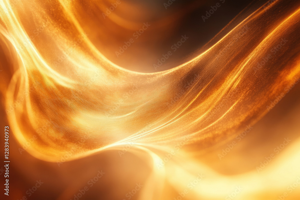 Poster abstract golden wave, glowing particles, dynamic flow, elegant design.