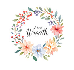 Watercolor Floral Wreath, Wreath Clipart Watercolor, Pastel Pink Flowers Wedding Clipart Wild Floral Clipart	