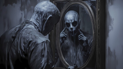 Obraz premium haunted mirror blending reality costume