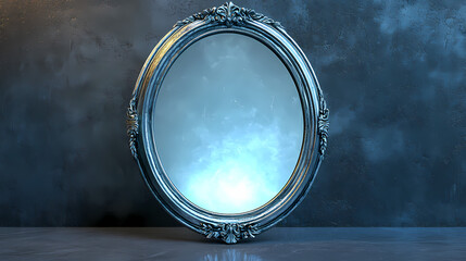 Naklejka premium Magic mirror fantasy isolated with white highlights, png. Otherworldly Mirror Illusion. Illustration