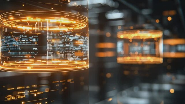 Futuristic Data Pods: Intricate data pods with glowing circuitry, set against a sleek, industrial backdrop, embody the cutting-edge advancements in digital technology. 