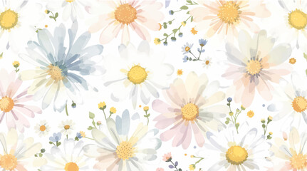 Obraz premium Pink Beautiful floral summer seamless pattern with watercolor hand drawn field wild flowers. Stock illustration 