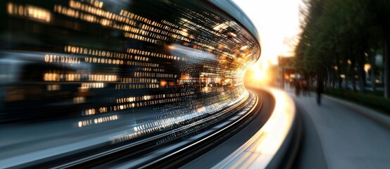 A circle of tech with an abstract perspective of high speed technology and motion blur