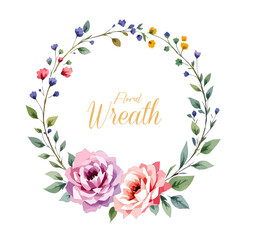 Watercolor Floral Wreath, Wreath Clipart Watercolor, Pastel Pink Flowers Wedding Clipart Wild Floral Clipart	