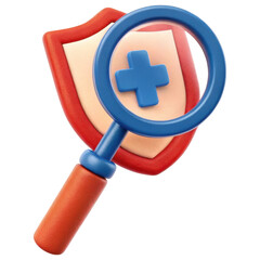 Obraz premium Magnifying glass over a shield symbolizing protection or security. 3D clipart