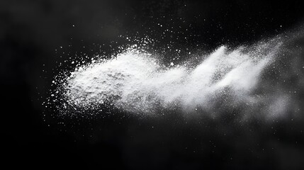 White powdery substance is flying through the air. The image is dark and moody, with the powdery substance creating a sense of chaos and disorder