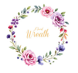 Beautiful wildflower watercolor wreath, Watercolor wildflower wreath clipart on white background