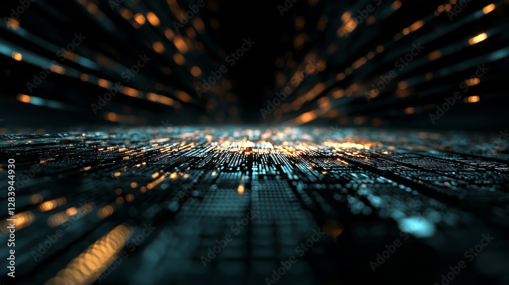 Poster futuristic abstract blue particle suspended in space horizontal cyan glow universe light effect back