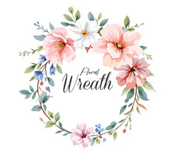 Beautiful wildflower watercolor wreath, Watercolor wildflower wreath clipart on white background, Floral wreath