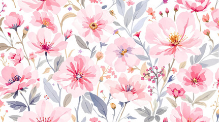 Delicate pink watercolor flowers on a light background. Pattern roses.