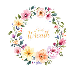 Watercolor Spring Wreath, Floral Wreath Clipart Watercolor