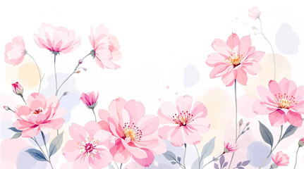 Watercolor pink Flowers and branches seamless pattern.