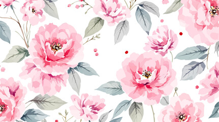 Delicate pink watercolor flowers pions on a light background. Pattern roses.