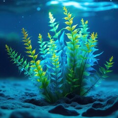 Obraz premium Bunch of green plants are in a blue ocean