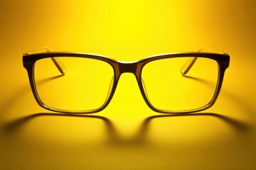 The Illuminated Eyeglasses Resting on a Yellow Illuminated Surface