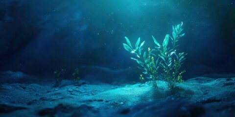Fototapeta premium Small plant is growing in the sand on the ocean floor
