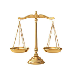 Golden balance scale on transparent background png for business and legal concepts in white environment