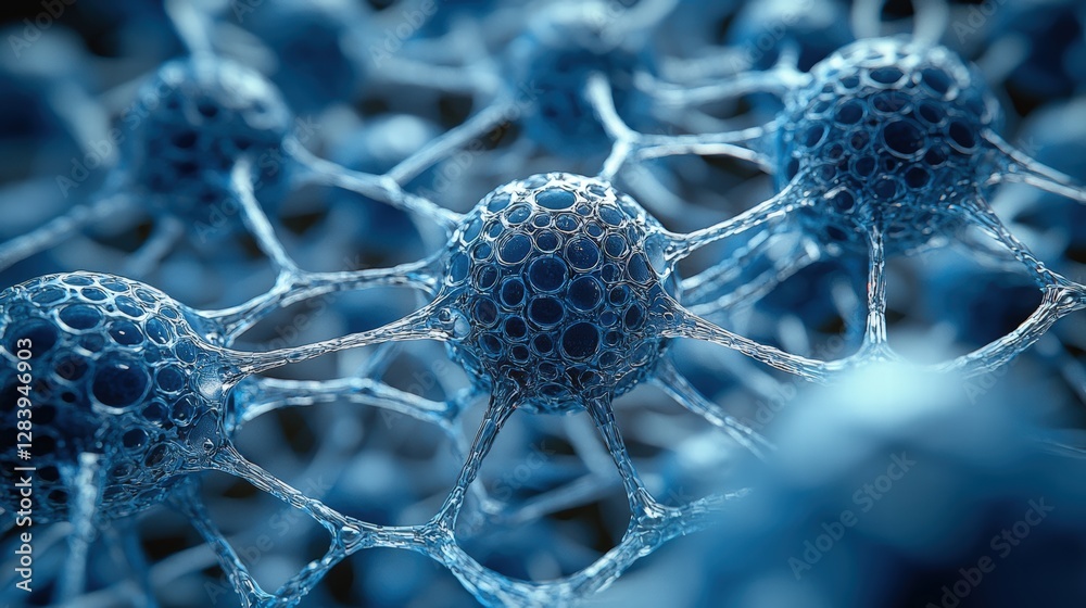 Poster group of neurons depicting neural connections and brain functionality in a scientific visualization