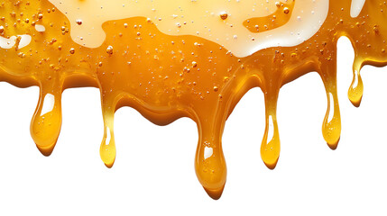 Golden Honey Dripping in a Viscous Flow on transparent background