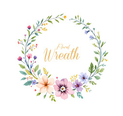 Midsummer Wild field Wreath Watercolor Wildflower clipart, Delicate flower frame