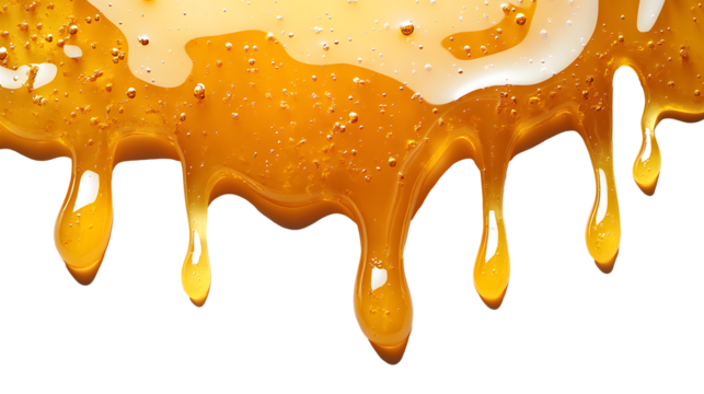 Golden Honey Dripping in a Viscous Flow on transparent background