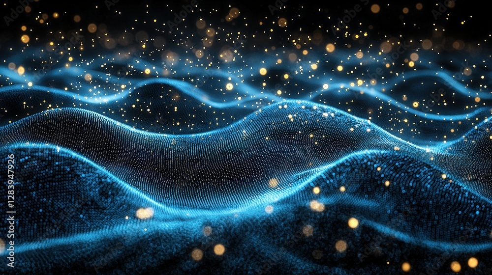 Poster unique wave pattern composed of dots flowing together to create a dynamic visual experience