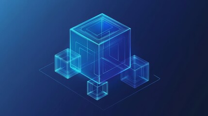 Icon of encapsulation in blue gradient. Illustration of object-oriented programming in thin line. Private state and joining together. Outline drawing.  