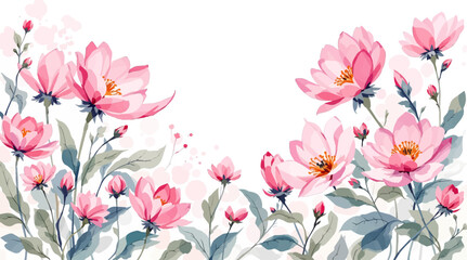 Seamless pattern with Pink flowers painted in watercolor style on a white background, elegant floral design	