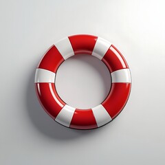 Bright Red and White Lifebuoy Ring Isolated on Light Background for Safety and Rescue Concepts in Water Activities