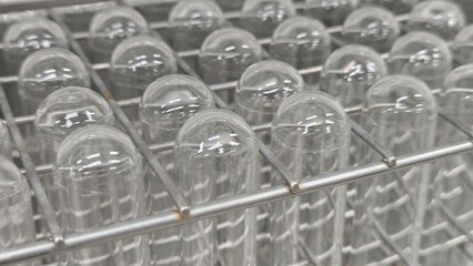 Scientific test tubes in storage. Science experiment concept.