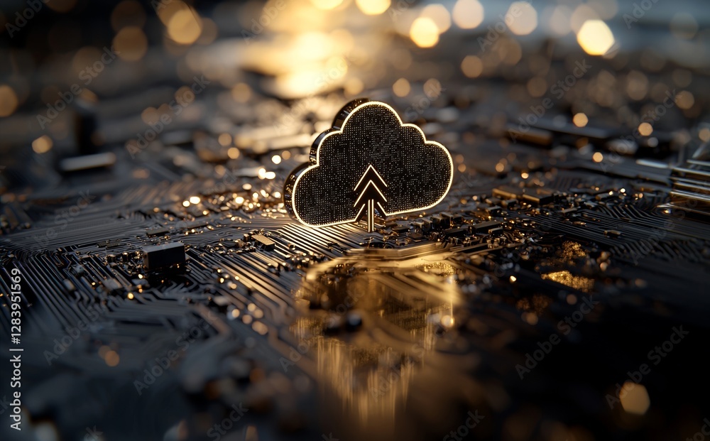 Aufkleber digital cloud storage/computing, focusing on 3d rendering graphics related to cloud technologies