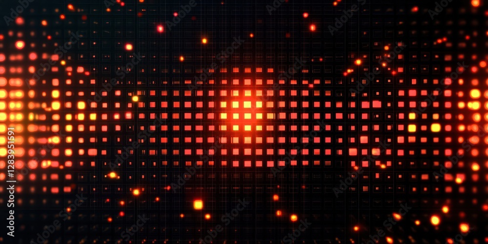 Poster red and black background with many small squares