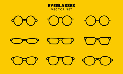 Minimalist outline vector set of various eyeglasses styles. Perfect for fashion, accessories, or optical-related designs