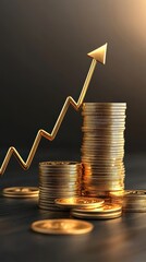 Rising Chart with Stacks of Golden Coins Showing Financial Growth