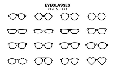 Minimalist outline vector set of various eyeglasses styles. Perfect for fashion, accessories, or optical-related designs