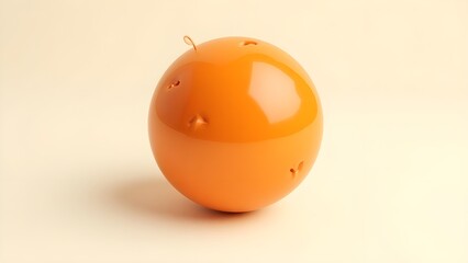A highly reflective, glossy, and vibrant orange sphere with subtle shading, set against a soft, creamy white background, taking up most of the frame, with a slight shadow at the bottom, creating a sen