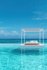 Obraz premium Serene Oceanfront Retreat on Calm Water ,holiday summer 2025 Concept